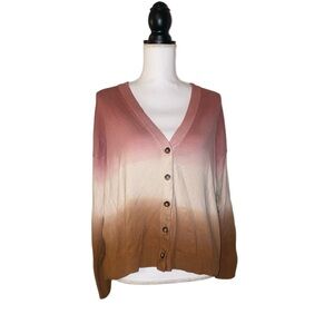 J. Jill Sunset Dip Dye Ombré Cardigan Sweater Size Medium Petite